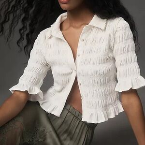 Maeve Smocked Button-Front Top